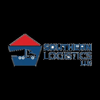 Southern Logistics LLC logo featuring a red warehouse roof and blue delivery truck icon