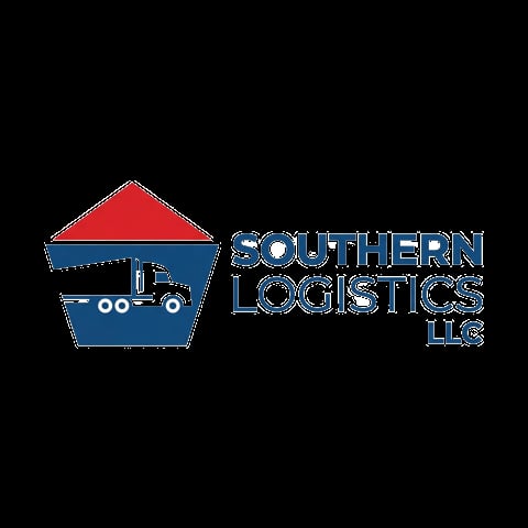 Southern Logistics LLC logo featuring a red warehouse roof and blue delivery truck icon